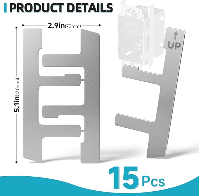 15 PCS Switch Box Straps, Electrical Box F Clips Support, Strap on Electrical Outlet Repair for Loose Outlet Fix, Electrical Device Mounts with Plaster Ears