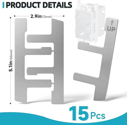 15 PCS Switch Box Straps, Electrical Box F Clips Support, Strap on Electrical Outlet Repair for Loose Outlet Fix, Electrical Device Mounts with Plaster Ears