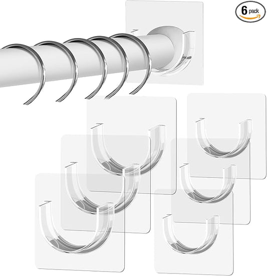 6 Pack Shower Rod Holder with Strong Adhesive, Sleek Shower Curtain Rod Holder for Wall, Clear Tension Curtain Rod Bracket No Drilling(Rod not Included)