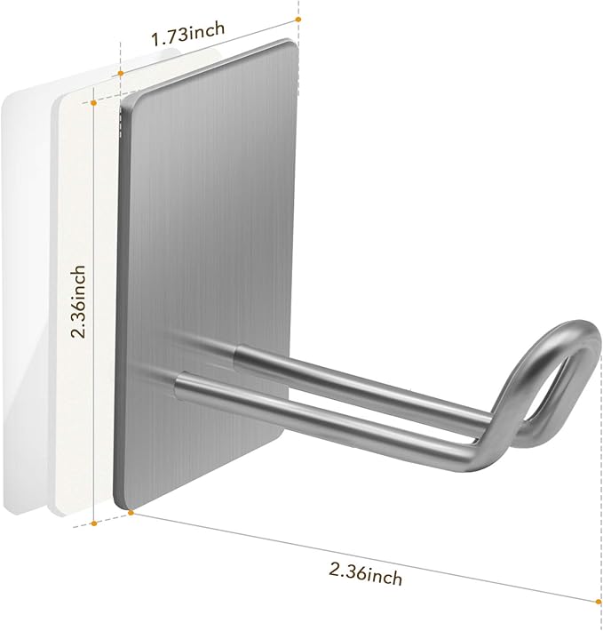 Adhesive Hooks,Stainless Steel Towel Hook,Sticky Hanger for Kitchen and Door,Bathroom Wall Hooks for Hanging Towel Robe Hat Coat Key,6Packs (Silver)