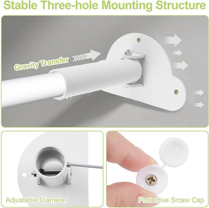Adjustable Shower Curtain Rod Bracket 1 Pack Aluminum Alloy Shower Curtain Rod Single Swivel Flange Heavy Duty Closet Rod Bracket with Screws (White)