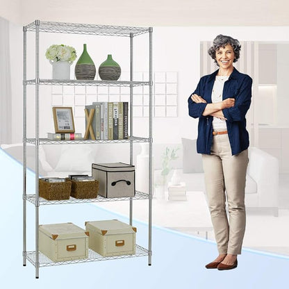 PayLessHere | 5-Tier Wire Shelf | 36"x14"x72" | Chrome | Adjustable Racks | Heavy-Duty Storage Shelves, Holds Upto 1250 lbs | Rust-Resistant, No-Tool Assembly | for Home, Garage Shelving