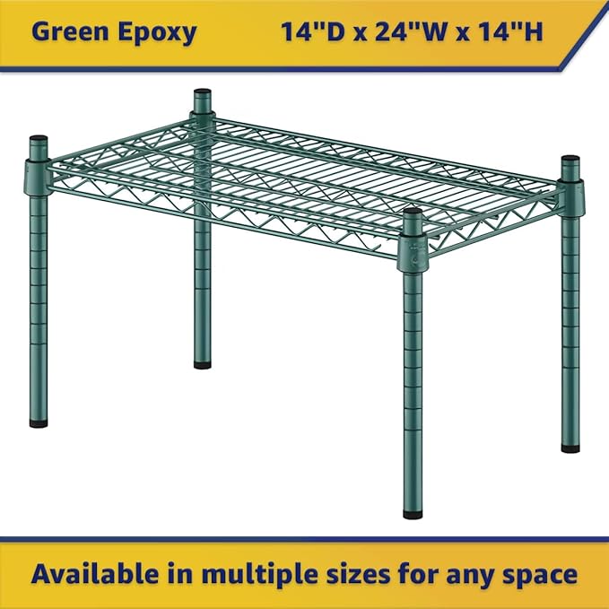 14" x 24" x 14" Green Epoxy Wire Storage Shelf, Dunnage Rack, Commercial 1 Tier Small Shelf