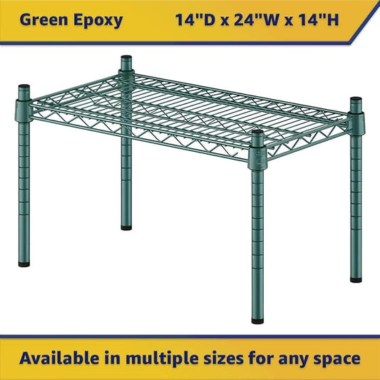 14" x 24" x 14" Green Epoxy Wire Storage Shelf, Dunnage Rack, Commercial 1 Tier Small Shelf