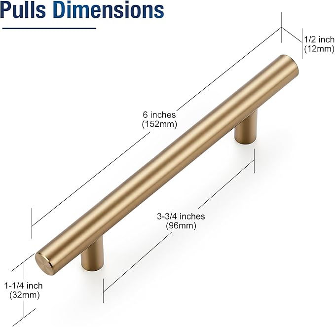 JOY DECOR 60 Pack Champagne Bronze Cabinet Pulls – 6 Inch Length, 3-3/4 Inch (96mm) Hole Center – Stainless Steel Kitchen Cabinet Handles for Drawer and Cupboard