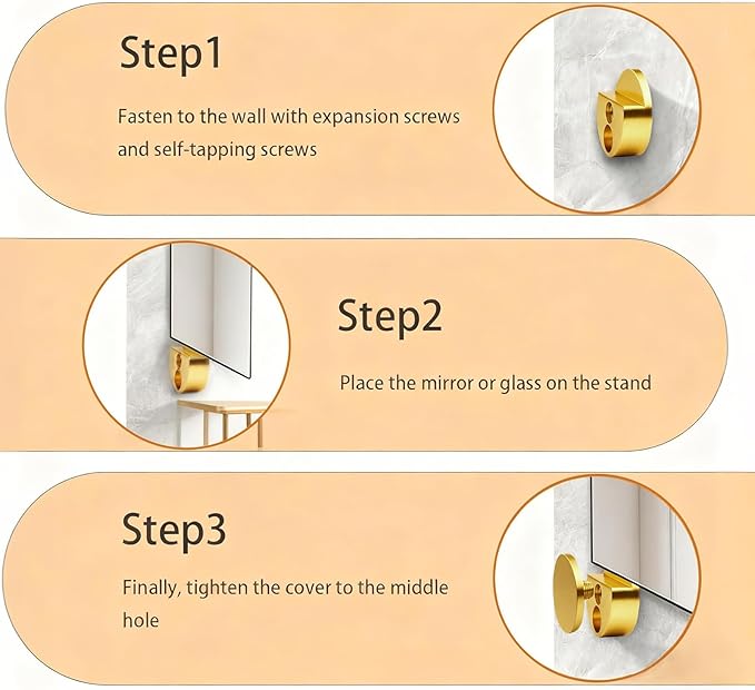 Aluminum Mirror Clips, Round Shape Wall-Mounted Mirrors Bracket, Glass Clips Clamps Holder, Dresser Mirror Fixed Fitting for 5-11mm Thick Mirrors 8 Pcs (Gold)