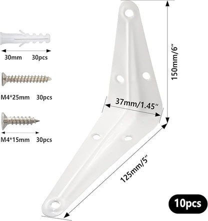 Lilaly 10 Pack Shelf Brackets 6 Inch Shelf Bracket, Heavy Duty L Brackets for Shelves for Hanging Floating Shelves Brack with Screws and Wall Anchors(5"x6",White)