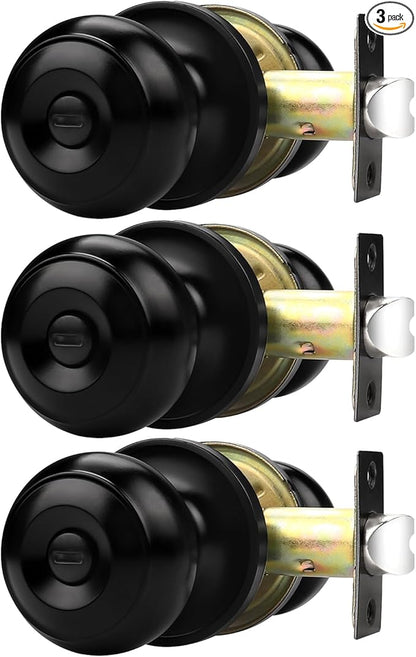Probrico Matte Black Door Knobs, Door Handles with Lock and Knob, Keyless Interior Doorknobs for Bathroom Bedroom, 3 Pack