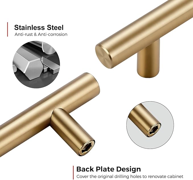 JOY DECOR 25 Pack Champagne Bronze Cabinet Pulls – 6 Inch Length, 3-3/4 Inch (96mm) Hole Center – Stainless Steel Kitchen Cabinet Handles for Drawer and Cupboard