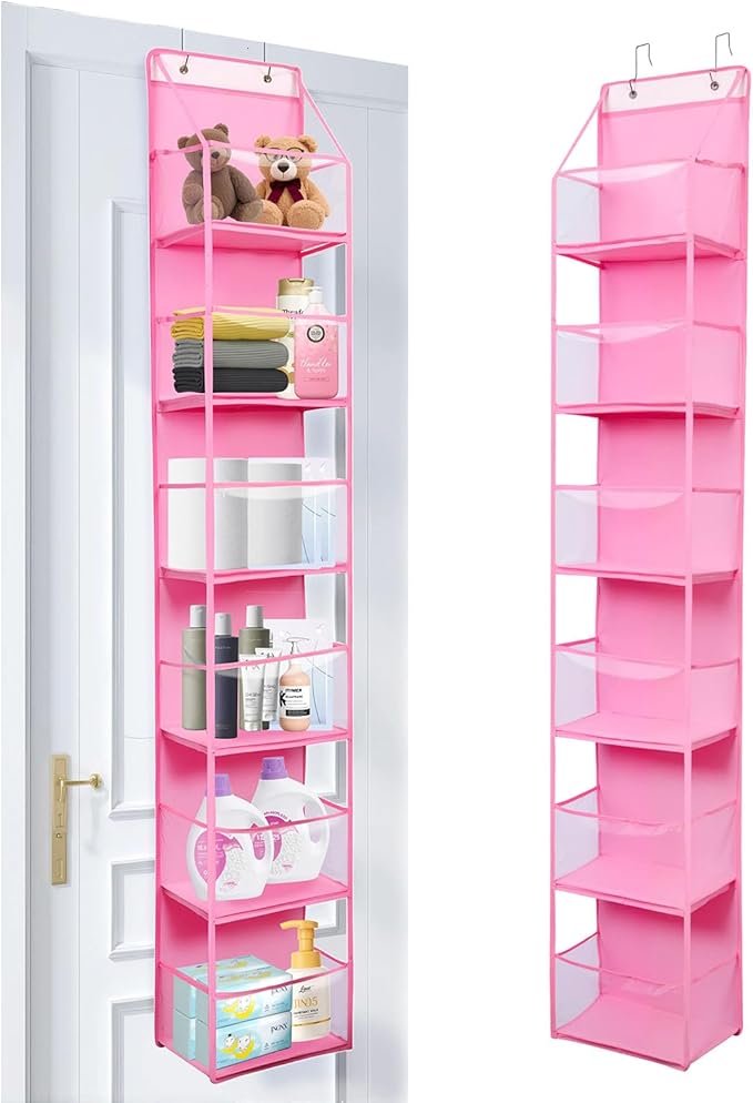 6-Tier Over The Door Hanging Organizer - Multi-Purpose Closet Storage Shelf for Bathroom, Bedroom, Nursery, Pantry(Pink)