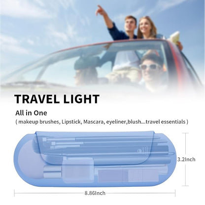 2 IN 1 Silicone Makeup Brush Holder with Beauty Make Up Sponge Holder Case：Soft Portable Cosmetic Face Brushes Holder with Upgrade Anti-Fall Out Magnetic Closure - Blue