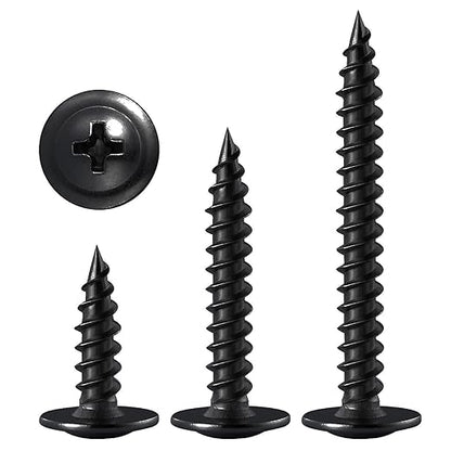 (200 pcs) Wensilon #10×1-1/4" Black Phillips Truss Head Wood Screws Quick Metal Self Tapping