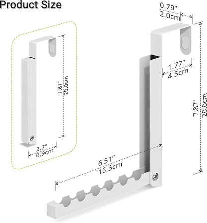 2-Pack Foldable Over-The-Door Hooks, Travel Portable Clothes Drying Rack, 6-Hook Space Saver for Clothing, Coats, Bags, Laundry Room, Bedroom, Bathroom, Entryway, Dorm - White