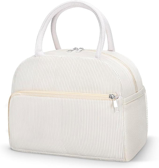 Coobiiya Lunch Bag for Women Men, Cute Corduroy Lunch Tote Bags Insulated Reusable LunchBox Large Capacity Cooler Bag for Work Travel Picnic