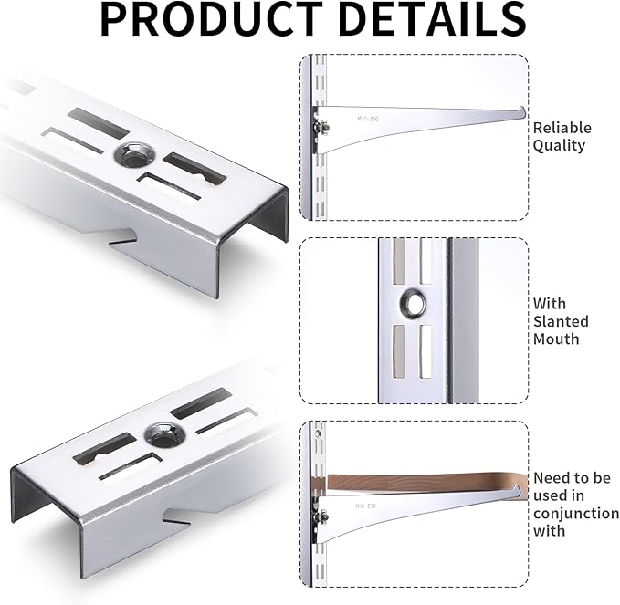 6 Pcs Shelf Rails Bracket Track 47.5 Inches Upright Closet System Hardware Adjustable Wall Standard Shelf Standards for Pantries, Linen Closets, Laundry Rooms, Utility Rooms (Sliver)