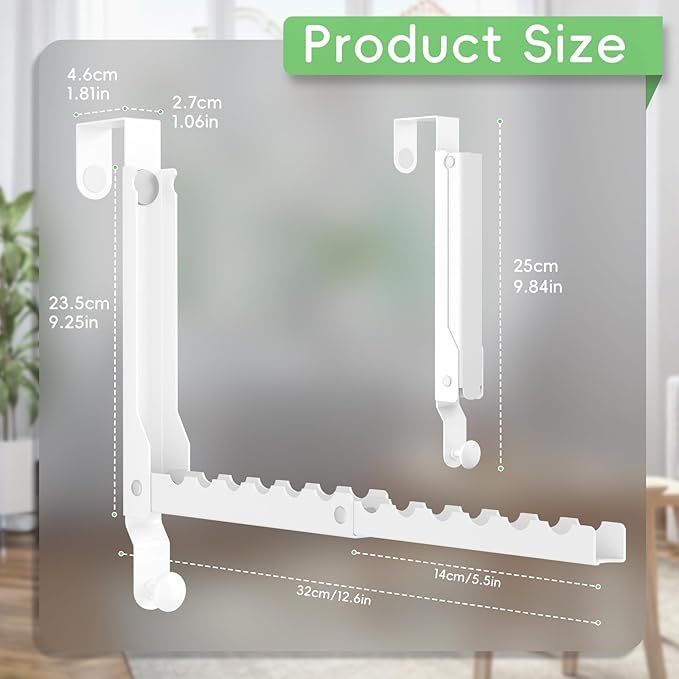 Over The Door Hooks, Extended Over The Door Clothes Hanger with 11 Ridges,Space-Saving Over The Door Rack,Door Hooks for Hanging Clothes,Larger Capacity Over The Door Hanger (2, White(Update))