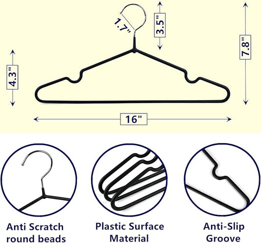 Amber Home 20 Pack 16" Non-Slip Rubber Coated Metal Suit Coat Hangers, Heavy Duty Clothes Hanger with Chrome and Black Friction, Metal Shirt Jacket Hanger with Round Notches for Dress