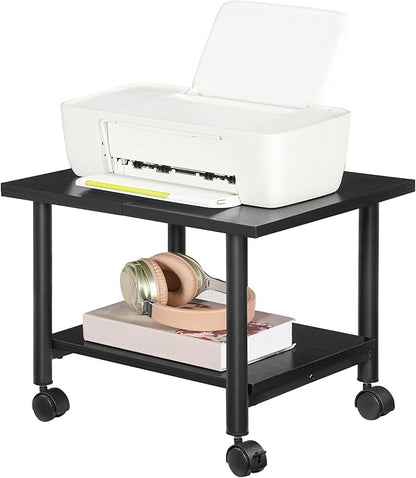 HOOBRO Printer Stand, 2-Tier Industrial Under Desk Printer Cart with Shelf, Mobile Heavy Duty Storage Rack on Wheels for Home, Office, Black BB02PS01G1
