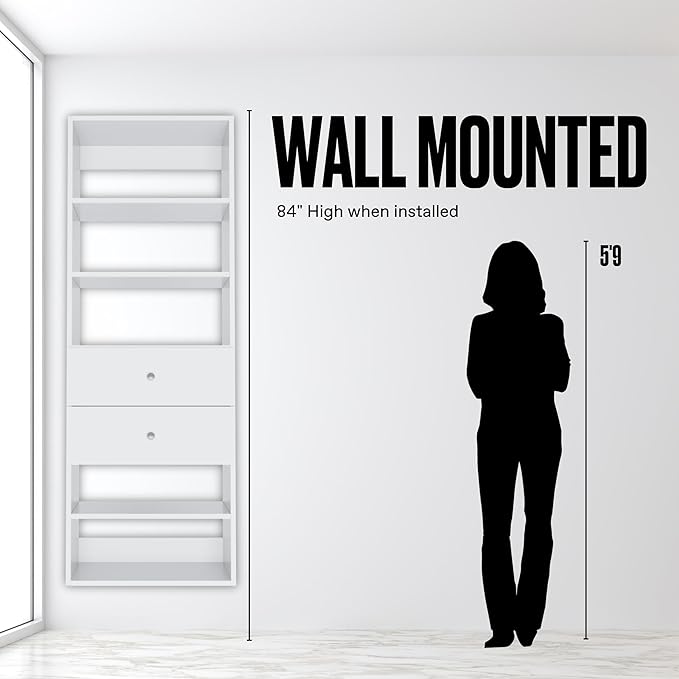 MC Modular Closets Closet Shelves Tower - Modular Closet System With Drawers (2) - Corner Closet System - Closet Organizers And Storage Shelves (White, 19.5 Inches Wide)
