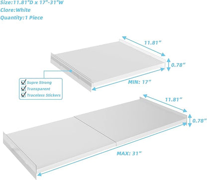 Adjustable Closet Shelves Organizers,1 Pack Expandable for Cabinet Rack Storage Wardrobe Tension Shelving for Pantry Cupboard Kitchen (White,W:11.8" D x 17"-31" W,1-PCS)