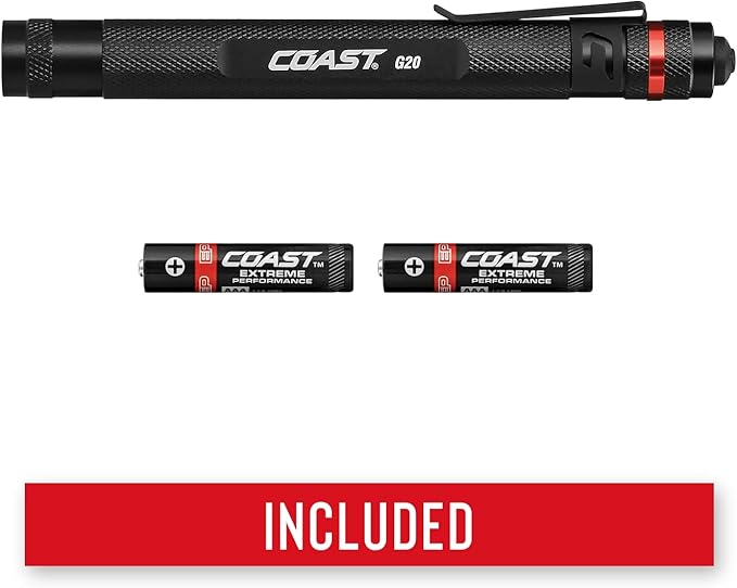 Coast G20 Inspection Beam LED Penlight with Adjustable Pocket Clip and Consistent Edge-to-Edge Brightness, Black, 54 lumens,2 Pack