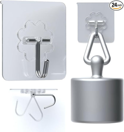 DDMY Heavy Duty Hook 24 Pack Self Adhesive Hooks for Hanging Wall Hooks Transparent Reusable Waterproof Adhesive Sticky Hook for Kitchen Curtain, Towel Bathroom,Coat Shower Door Utility No Damage