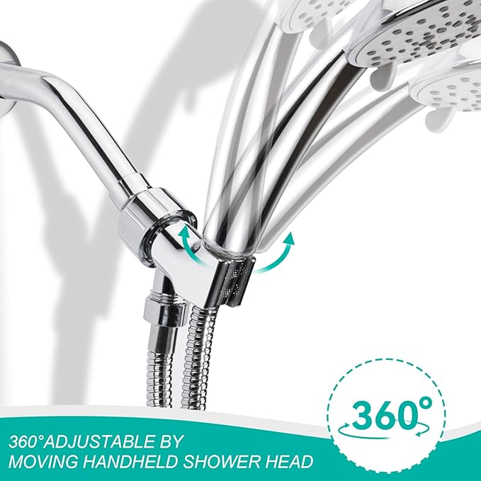 Adjustable Handheld Shower Head Holder- Brass Ball, Premium ABS Bracket- 360 Degree Rotatable Arm Mount and Hose Connector, Shower Adapter- Adjustable Shower Arm Mount, MAYYAYA (Chrome)