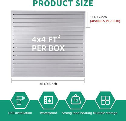 Slat Wall Paneling Garage Slat Wall Storage Systems, Slatwall Panels 4x4 ft Garage Tool Organizer Wall Mount, PVC Wall Panels Garage Wall Organizer Grey Slatwall Wall Panels for Interior Wall Decor