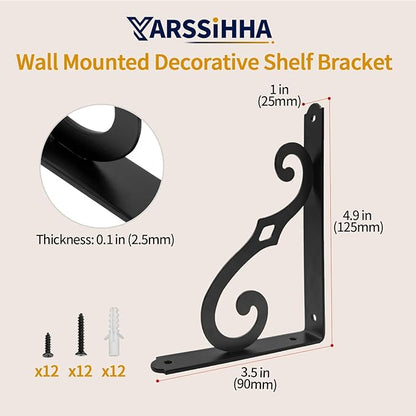 Yarssihha 5 Inch Decorative Shelf Brackets, 6 Pack Wall Mounted Metal Shelving Brackets, Heavy Duty Shelf Supports, Rustic L Shape Brackets for Floating Shelves DIY Home Kitchen, with Screws