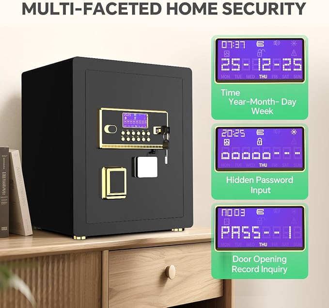 Security Safe with Digital Keypad & Alarm System - Electronic Lock Box for Jewelry Cash with Adjustable Shelves - Includes LED Light & Fireproof and Waterproof Bag(0.8/1.0/1.3/1.53/2.5Cuft)