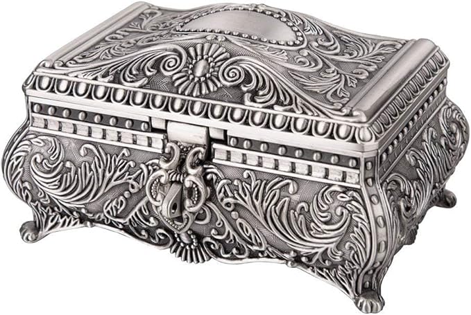 Feyarl Vintage Jewelry Trinket Box Earring Ring Treasure Chest Case Necklace Organizer Storage Decorative Keepsake Box for Girl Woman Christmas Gift Home Deco(6.7 x 4.7 x 3.5 inch)