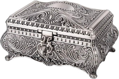 Feyarl Vintage Jewelry Trinket Box Earring Ring Treasure Chest Case Necklace Organizer Storage Decorative Keepsake Box for Girl Woman Christmas Gift Home Deco(6.7 x 4.7 x 3.5 inch)