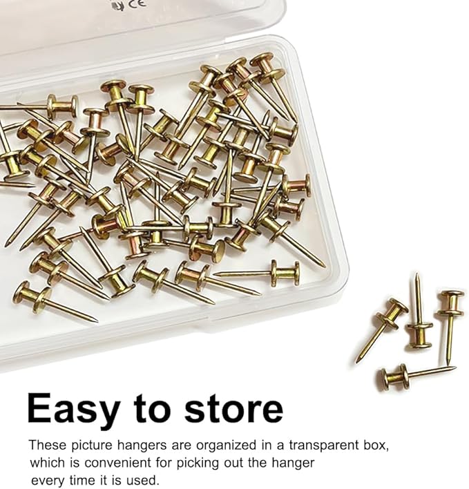 Double Headed Picture Hangers(20lbs-50pcs), Picture Hanging Nails, Thumb Tacks , Picture Nails, Wall Nails for Hanging, Professional Plaster Picture Hooks for Wooden Wall or Drywall