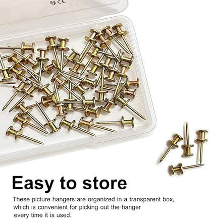 Double Headed Picture Hangers(20lbs-50pcs), Picture Hanging Nails, Thumb Tacks , Picture Nails, Wall Nails for Hanging, Professional Plaster Picture Hooks for Wooden Wall or Drywall