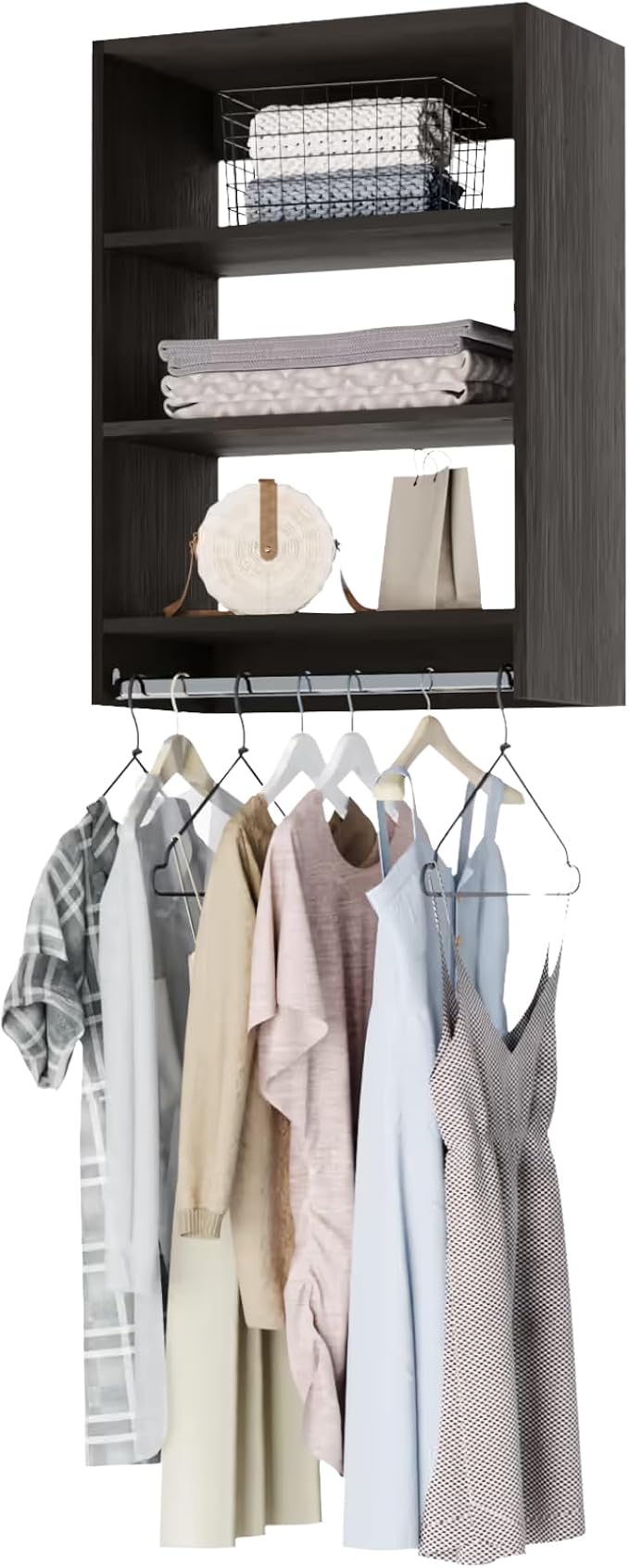 Medium Hanging Closet Unit - Modular Closet System For Hanging - Closet Organizers And Storage Shelves (Grey, 19.5 inches Wide)