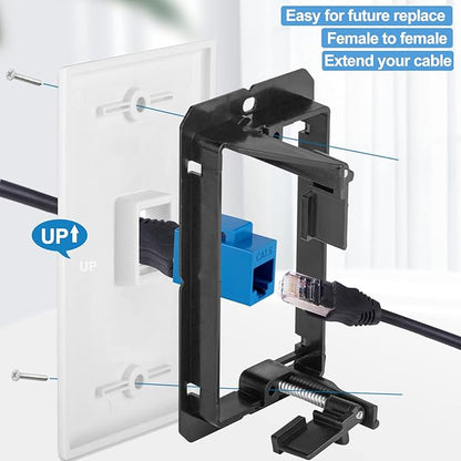 5 Pack Ethernet Wall Outlet Cat6 Plate RJ45 Coupler Keystone Jack Female to Female Gifts Network Blue 1 Port Inline Connector with Low Voltage Mounting Bracket Internet Interconnect Panels Cable