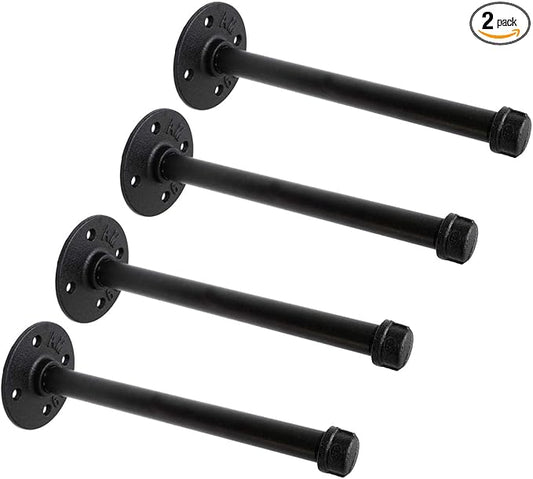 1/2" Industrial Black Iron Pipe Shelf Brackets, Rustic Wall Mounted DIY Shelving Bracket Hanging Custom Pipe Brackets for Floating Shelves (8 Inch, Piece, 4.0)