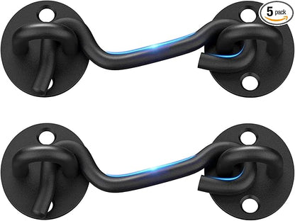 Barn Door Lock Gate Latch - 2 Pack 4 Inch Black Hook and Eye Latch Heavy Duty Screen Latches Hardware Stainless Steel Gate Lock Cabin Hooks for Sliding Door Bedroom Outdoor Window Cabinet Bathroom