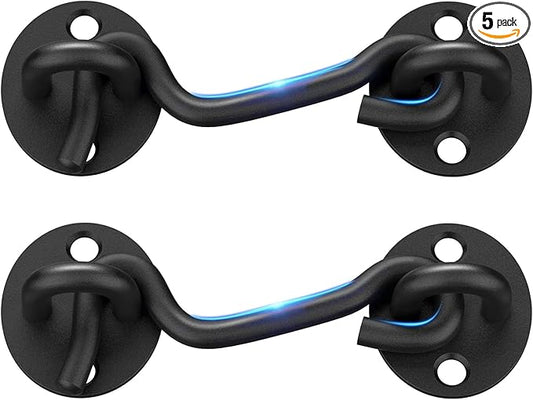 Barn Door Lock Gate Latch - 2 Pack 4 Inch Black Hook and Eye Latch Heavy Duty Screen Latches Hardware Stainless Steel Gate Lock Cabin Hooks for Sliding Door Bedroom Outdoor Window Cabinet Bathroom