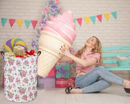 HIYAGON Roses Pink Laundry Basket Baby Girls Laundry Hamper Kids Toy Storage Bins Organizer Gift Basket Pink Rose Bedroom Decor Bathroom(Pink Rose)
