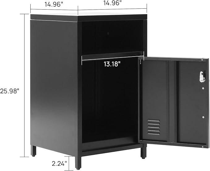 ALBAD Compact Metal Nightstand with Lockable Cabinet and Open Shelf, Modern Bedside Table, Versatile Side Table for Bedroom, Living Room, or Office (Black, 26" H-Lockable Door)