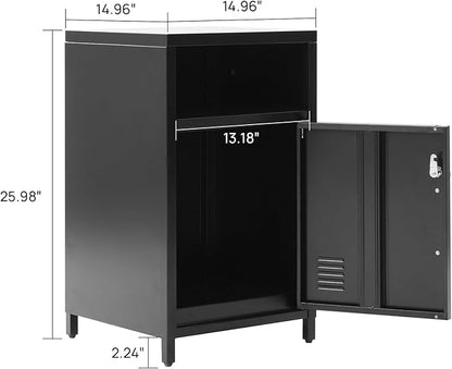 ALBAD Compact Metal Nightstand with Lockable Cabinet and Open Shelf, Modern Bedside Table, Versatile Side Table for Bedroom, Living Room, or Office (Black, 26" H-Lockable Door)
