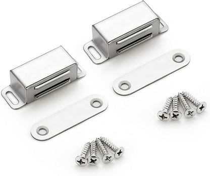 Ravinte 2 Pack Silver Magnetic Door Catch, Brushed Satin Nickel Cabinet Magnets, Strong Magnetic Catch Latch for Kitchen Cabinets, Drawers & Cupboards, Stainless Steel Closures