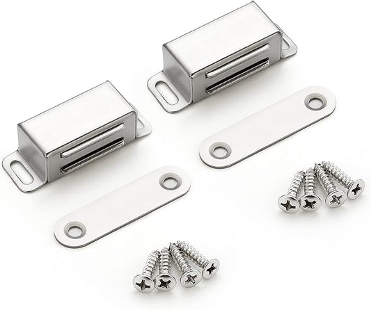 Ravinte 2 Pack Silver Magnetic Door Catch, Brushed Satin Nickel Cabinet Magnets, Strong Magnetic Catch Latch for Kitchen Cabinets, Drawers & Cupboards, Stainless Steel Closures