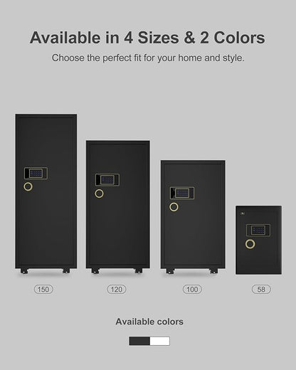 TIGERKING 7.2 Cu Ft Large Home Security Safe – Solid Steel Jewelry Cabinet, Touchscreen Keypad, Adjustable Shelves, Easy to Use, Anti-Theft Protection, Perfect for Families (Black, Classic Style)