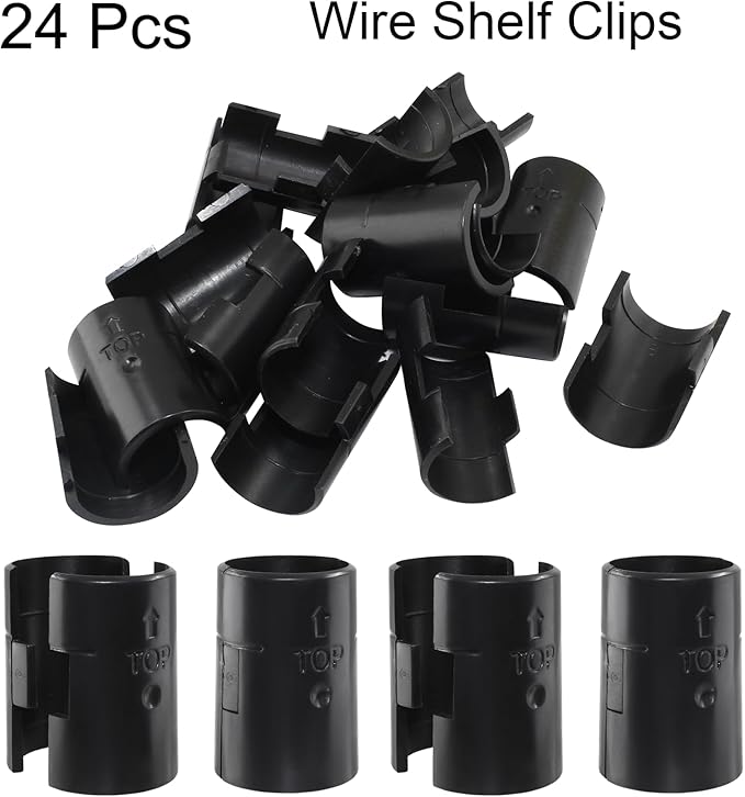 Hordion 24Pcs Wire Shelf Clips, Plastic Shelf Lock Clips for 1 Inch Post- Shelving Sleeves Replacements, Shelves Accessories for Wire Shelving System (Black)