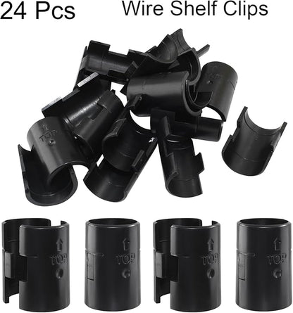 Hordion 24Pcs Wire Shelf Clips, Plastic Shelf Lock Clips for 1 Inch Post- Shelving Sleeves Replacements, Shelves Accessories for Wire Shelving System (Black)