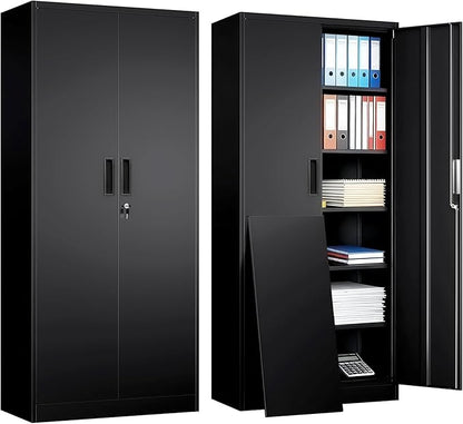 Metal Garage Storage Cabinets,71” Tall Metal File Cabinet with 5 Adjustable Shelves, Lockable Storage Cabinets for Office, Home, Garage, Warehouse 71" H x 32" W x 16" D (Black)