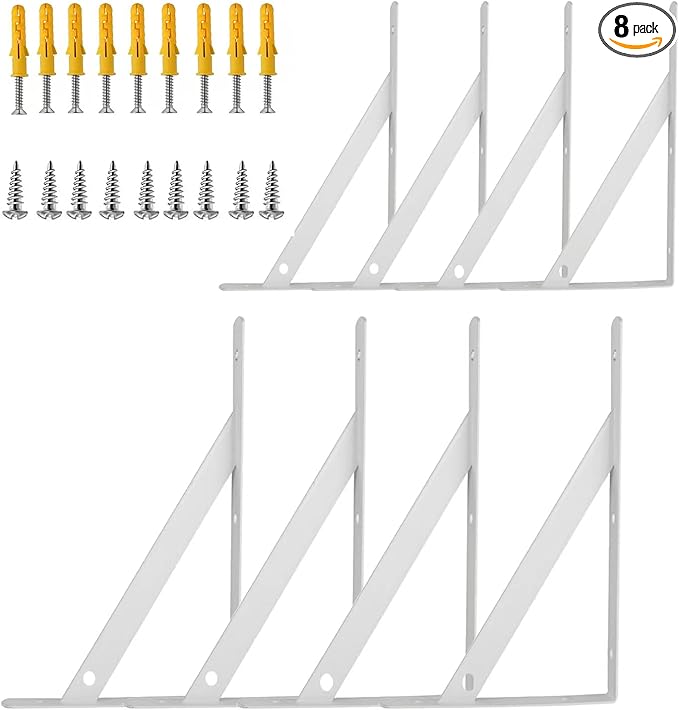 Shelf Brackets Heavy Duty, 8 Pack White 6 inch Floating Shelf Bracket, Max Load 100 lbs of Metal Triangle Decorative Shelf Support Brackets for Wall Mount