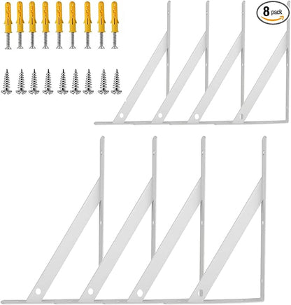 Shelf Brackets Heavy Duty, 8 Pack White 6 inch Floating Shelf Bracket, Max Load 100 lbs of Metal Triangle Decorative Shelf Support Brackets for Wall Mount
